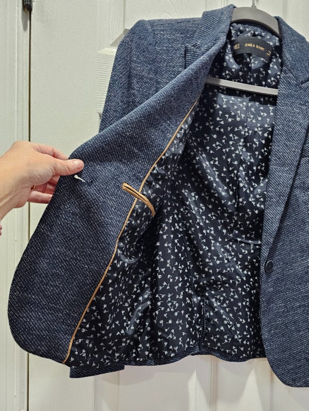 Zara Basic Navy Blue Blazer Elbow Patch Detail Si… - image 6